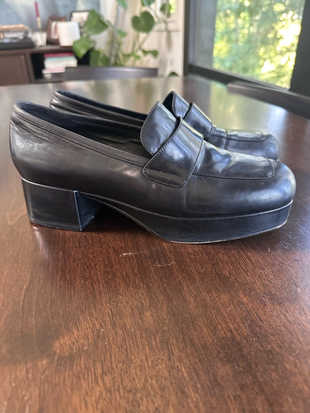 Jeffrey Campbell Black Leather Platform Block Heel Chunky Loafers 9.5